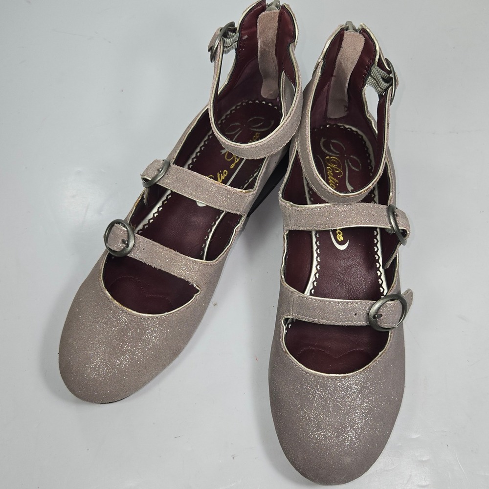 Poetic Licence Baby Feet Mauve Glitter Mary Jane Triple Strap Pumps 7.5M 38.5